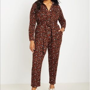 Eloquii Leopard Printed Denim Jumpsuit 18 NWT